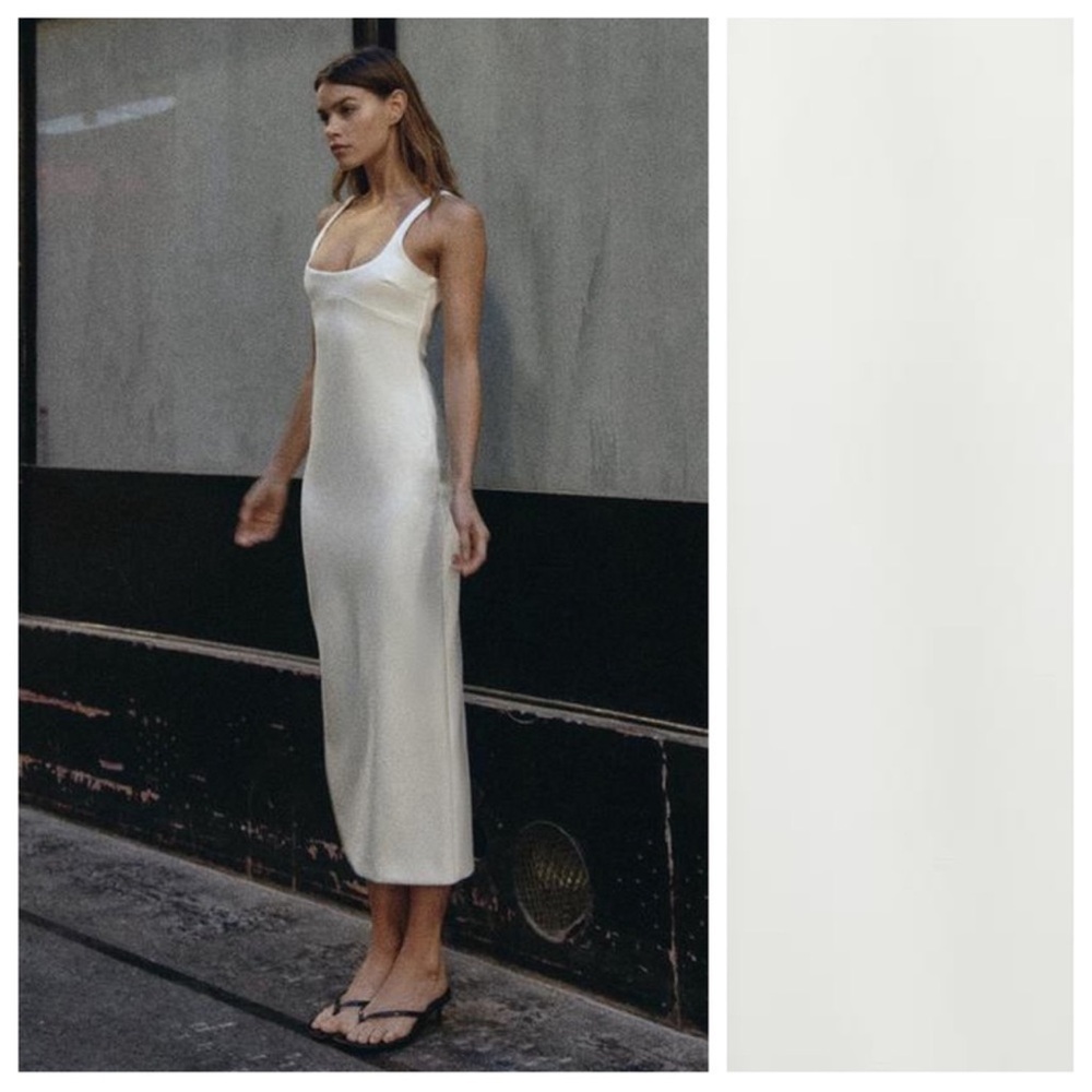 NWT. Zara White Fitted Midi Dress. Size xs